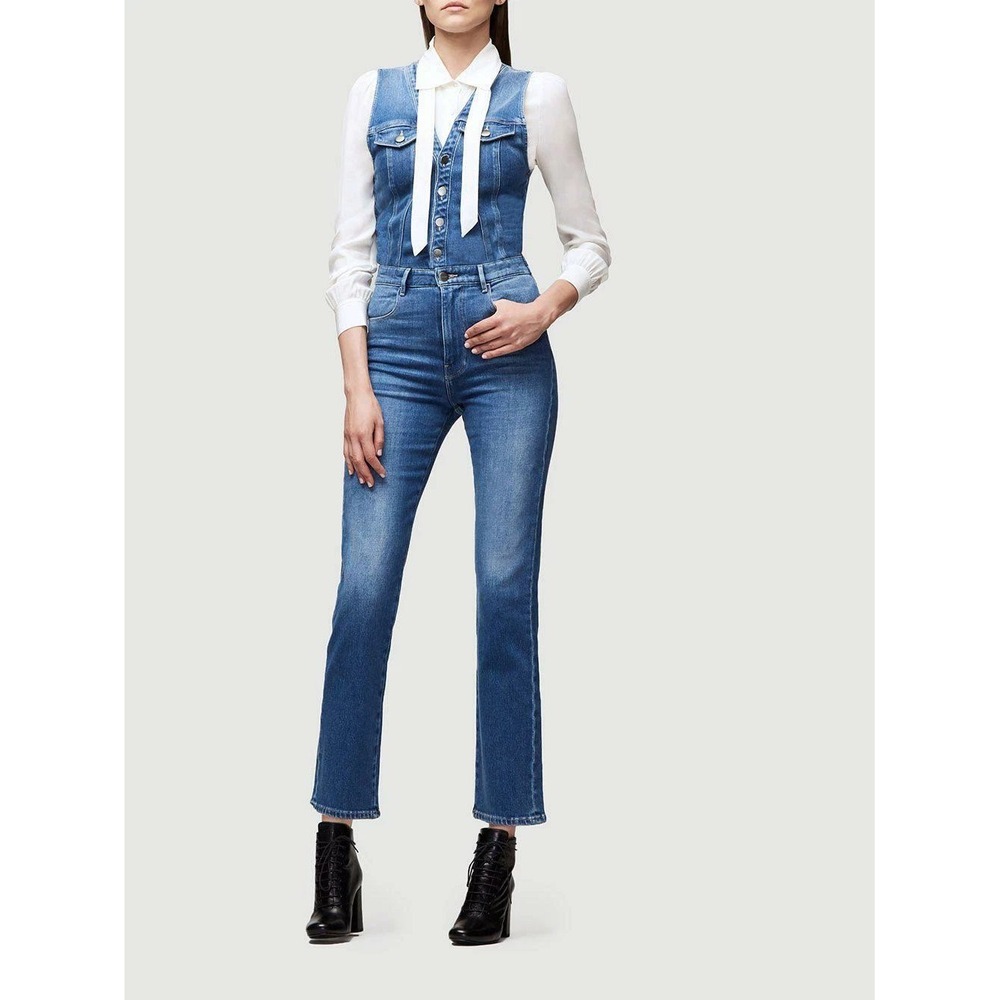 FRAME Le Slender Denim Jumpsuit Leeson Wash Women M Button Front Straight